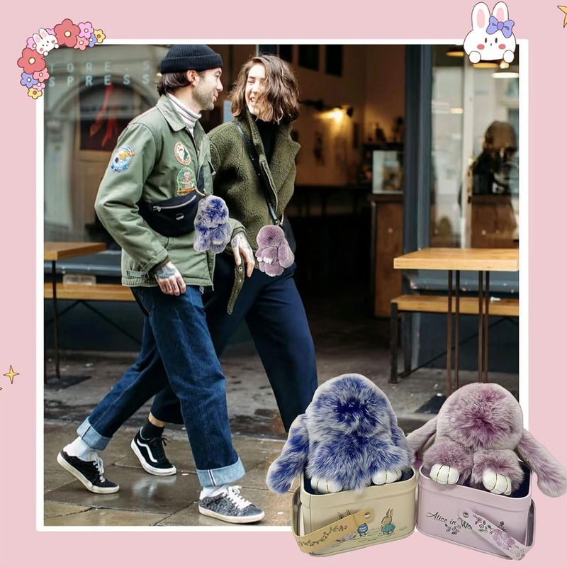 MINGRI Soft Bunny Keychain with Tin,Cute Valentines Gift Plush Keychain for Backpack,Bag Charm Gift Key Chain - Image 2